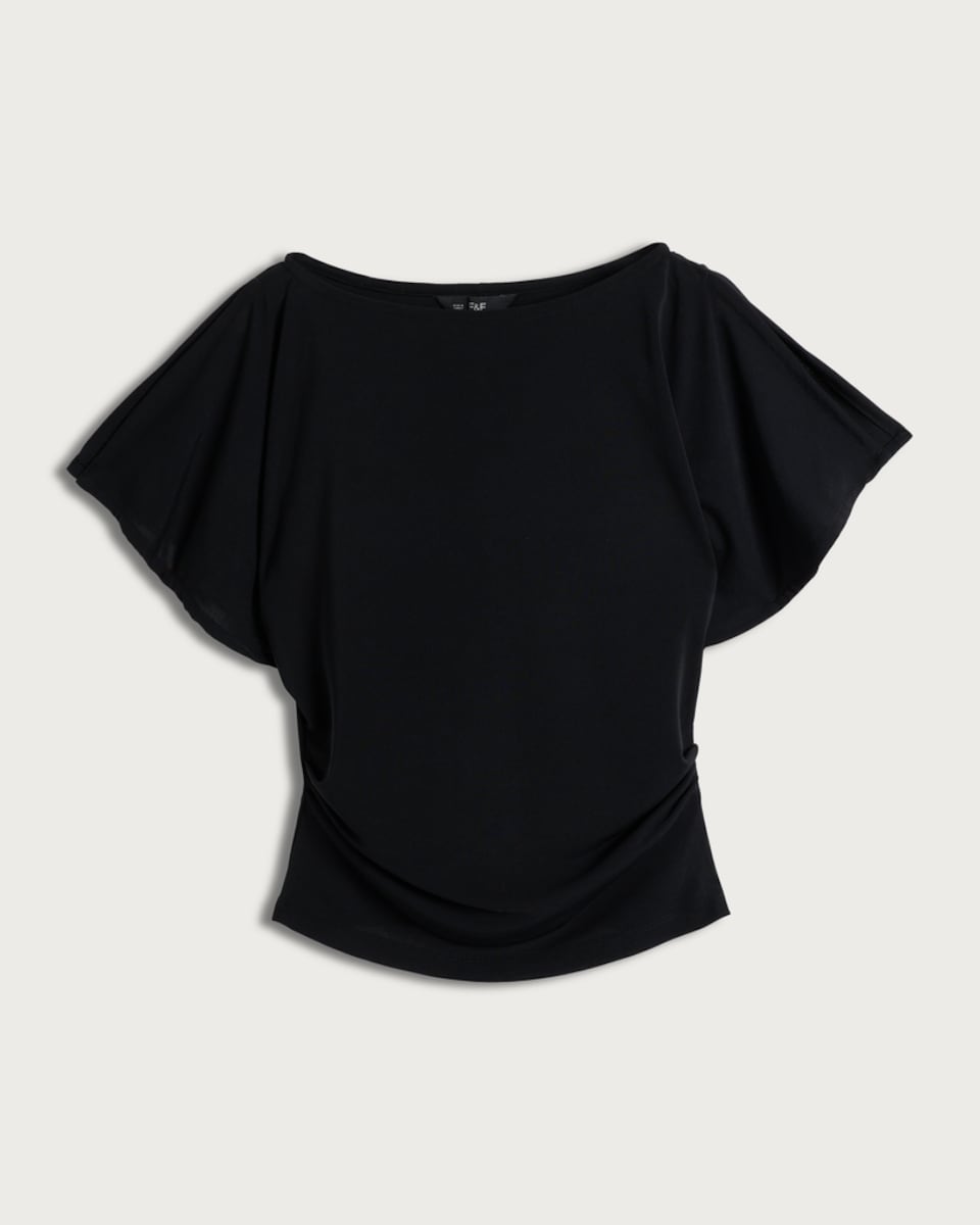 F&F Draped Flutter Sleeve Top in Black