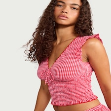 OH ME OH MY Cotton Rich Shirred Co-ord Top in Red