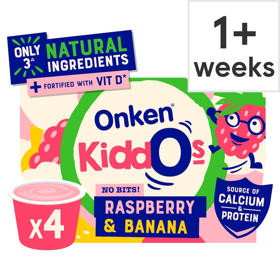 image 1 of Onken Kiddos Yoghurt Raspberry & Banana 4x90g