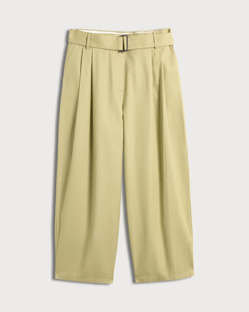 image 1 of F&F Pure Cotton Barrel Leg Belted Trousers in Green
