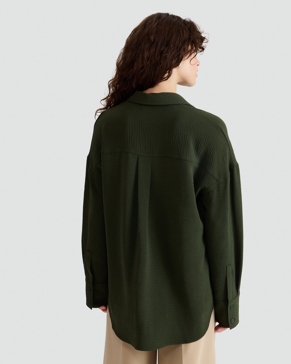 image 1 of F&F Button Up Long Sleeved Co-ord Shirt in Olive
