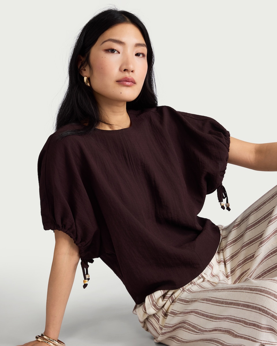 image 1 of F&F Textured Batwing Top in Brown