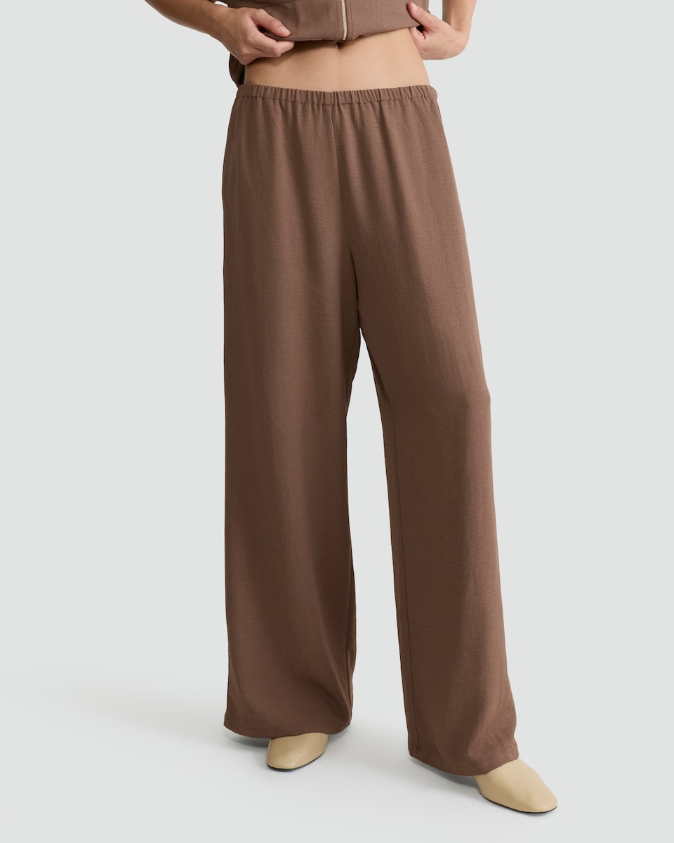 image 1 of F&F Wide Leg Elasticated Trousers in Brown