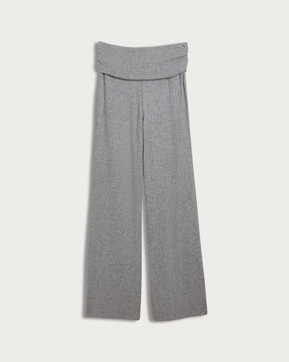 image 1 of OH ME OH MY Ribbed Fold Over Waist Trousers in Grey