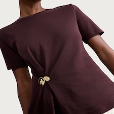 F&F Pure Cotton Ruched Metal Accent T-Shirt in Berry