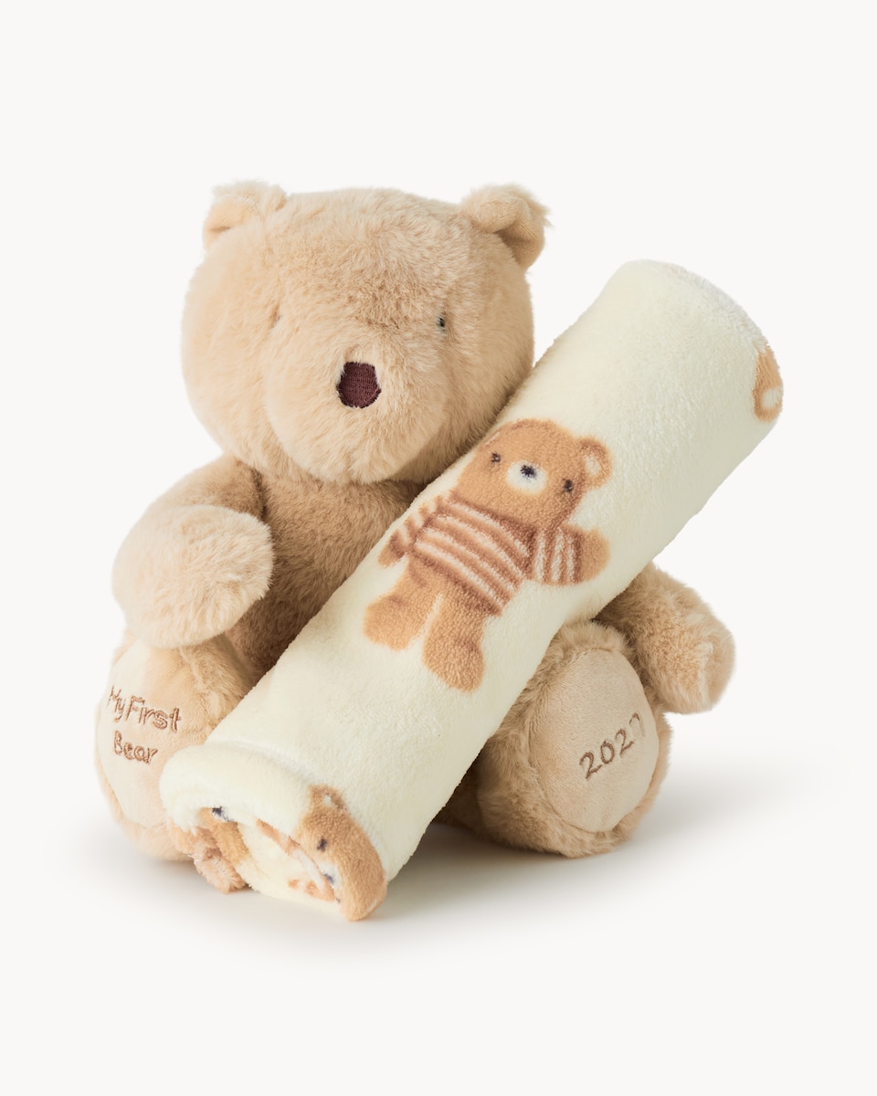 image 1 of F&F Baby 2027 Teddy Bear and Blanket Set in Tan