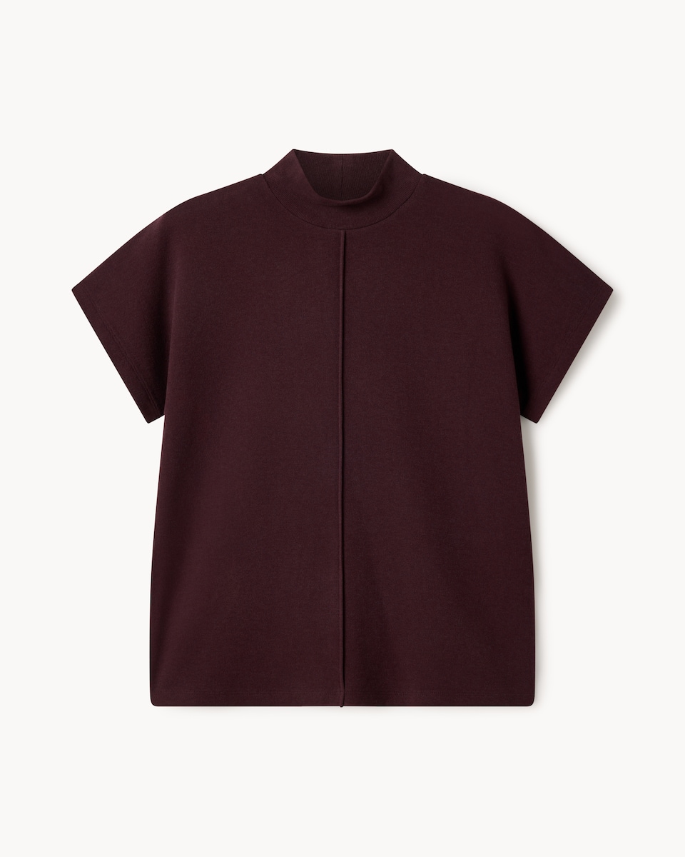image 1 of F&F Brushed Pintuck Short Sleeved Top in Burgundy