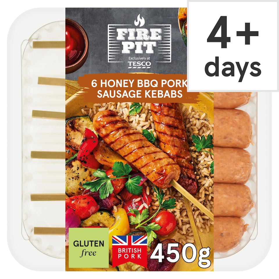 Tesco Fire Pit 6 Honey BBQ Pork Kebabs 450g