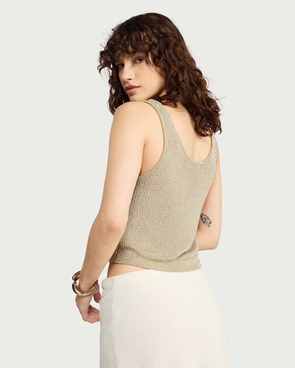 image 1 of The F&F Edit Metallic Knit Scoop Neck Vest in Gold