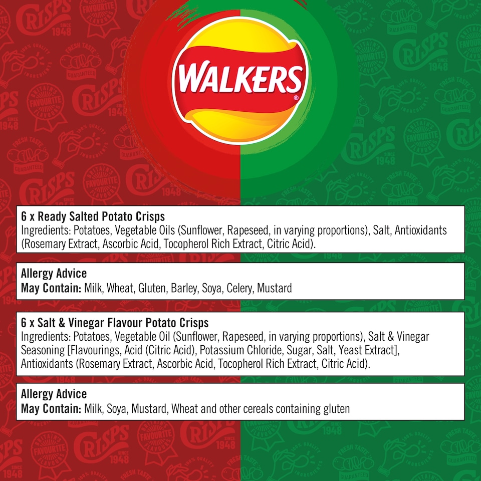 image 1 of Walkers Ready Salted & Salt & Vinegar Crisps Multipack 12x25g