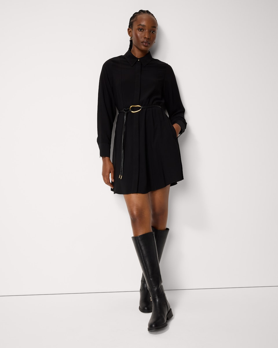 image 1 of F&F Belted Shirt Midi Dress in Black