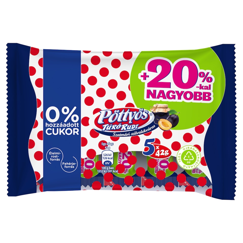 Pöttyös Túró Rudi Szilvás túródesszert kakaós étbevonattal, édesítőszerekkel 5 x 42 g (210 g)