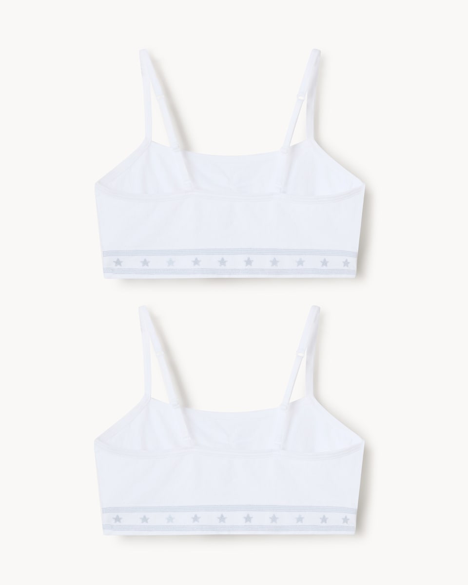 image 1 of F&F Girls 2-Pack Seamfree Strappy Crop Tops in White