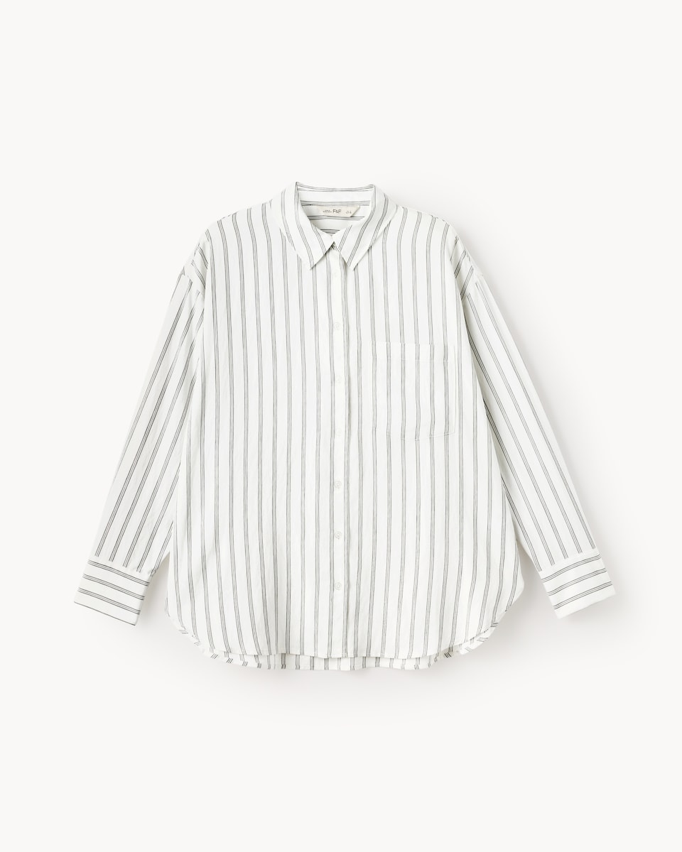 image 1 of F&F Striped Oversized Fit Shirt in Multi White