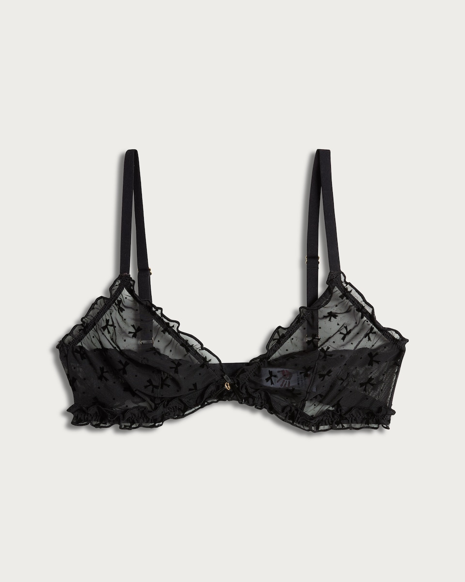 image 1 of F&F Mesh Bow Patterned Bra in Black
