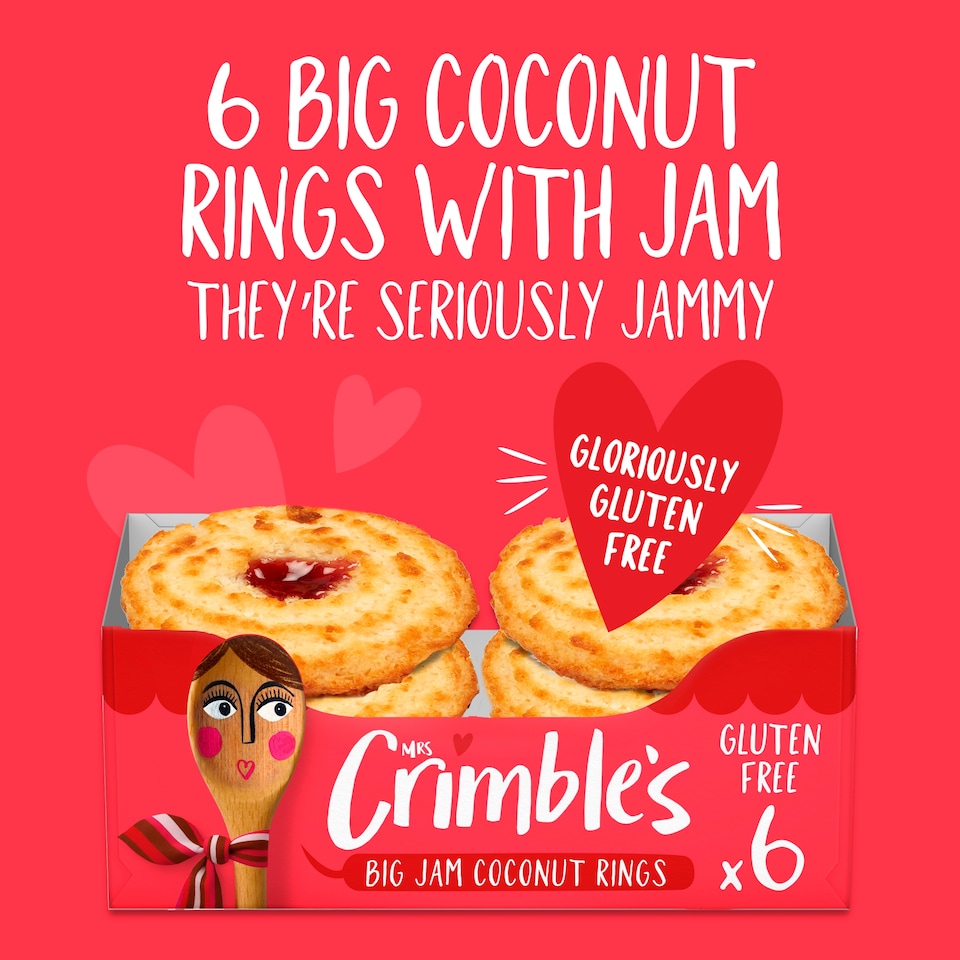 image 1 of Mrs Crimble's Large Coconut Jam Rings 6 Pack