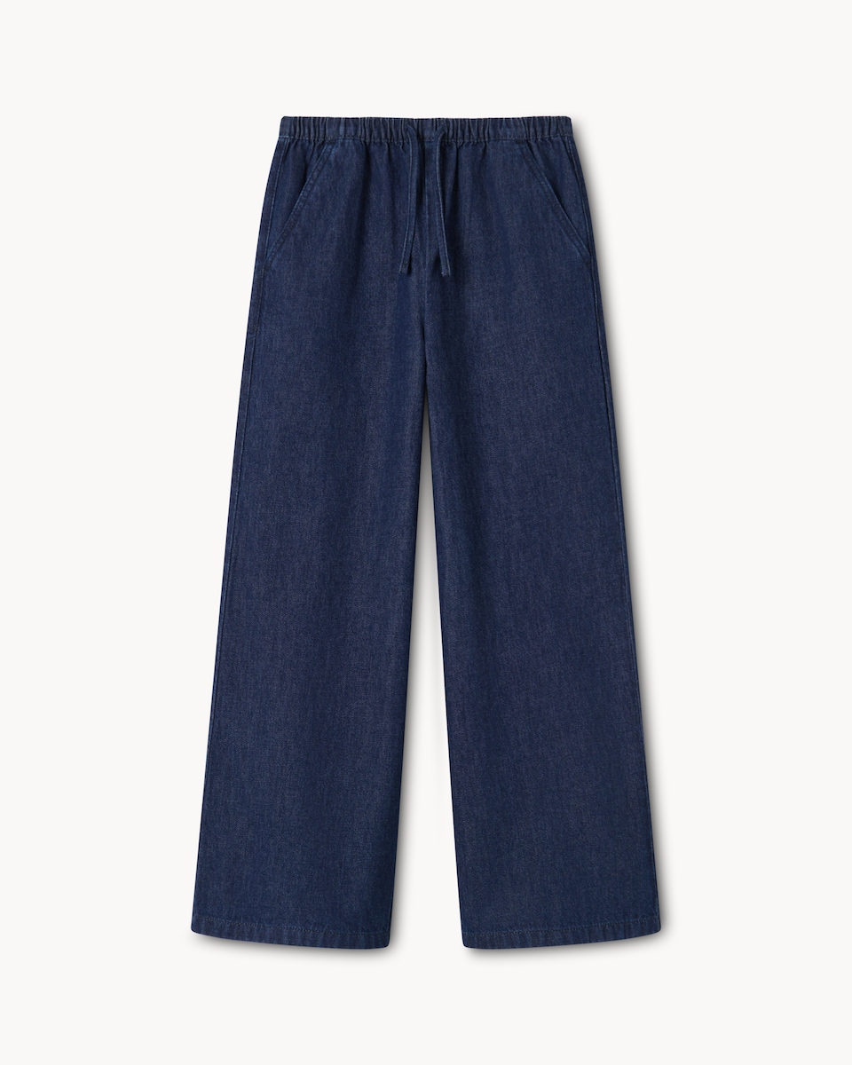 image 1 of F&F Girls Pure Cotton Drawstring Wide Leg Jeans in Blue