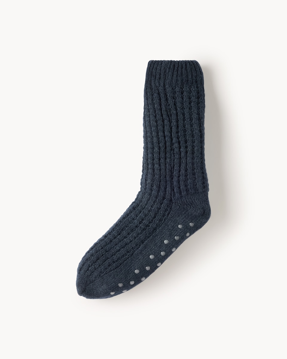 F&F Textured Borg Lined Slipper Socks in Navy