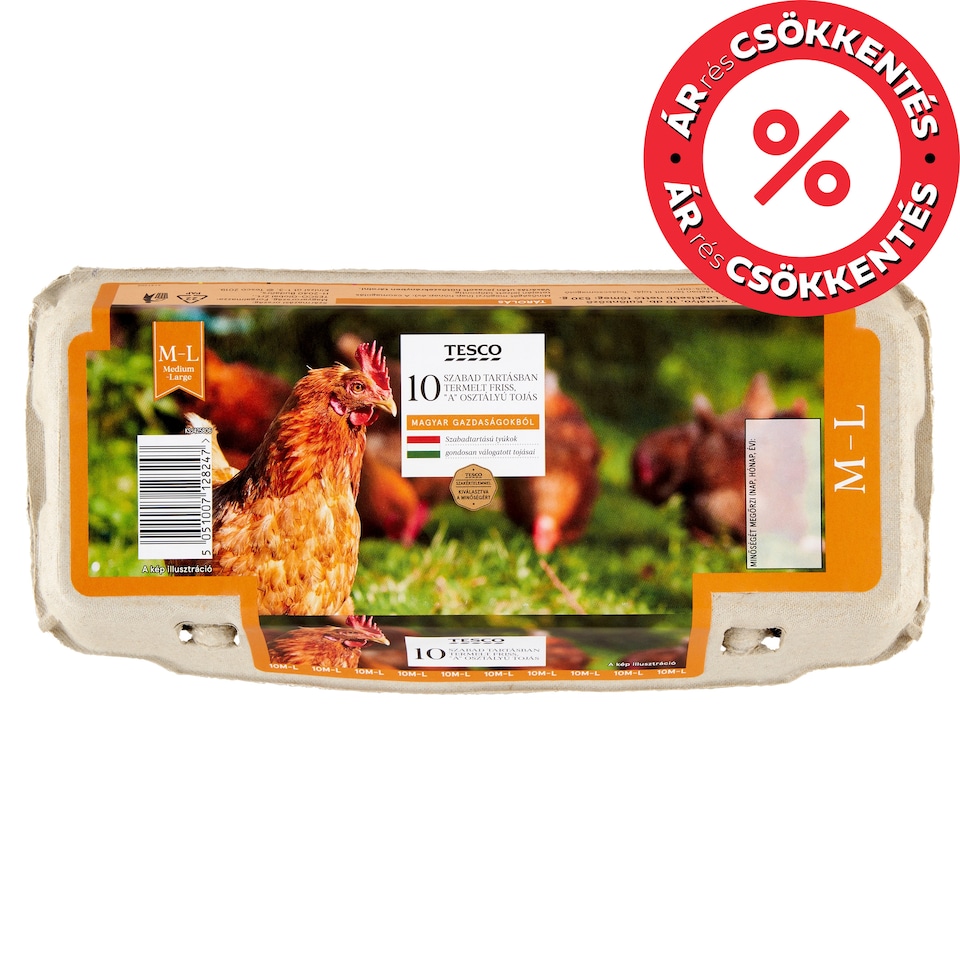 Tesco "A" osztályú szabad tartásban termelt friss tojás M-L 10 db