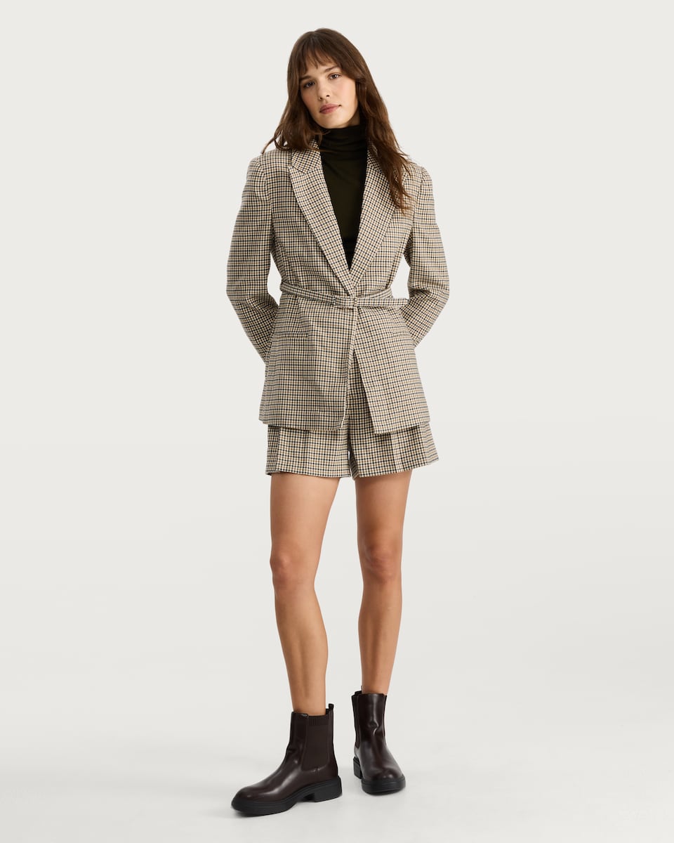 image 1 of F&F Houndstooth Print Belted Co-ord Blazer in Neutral