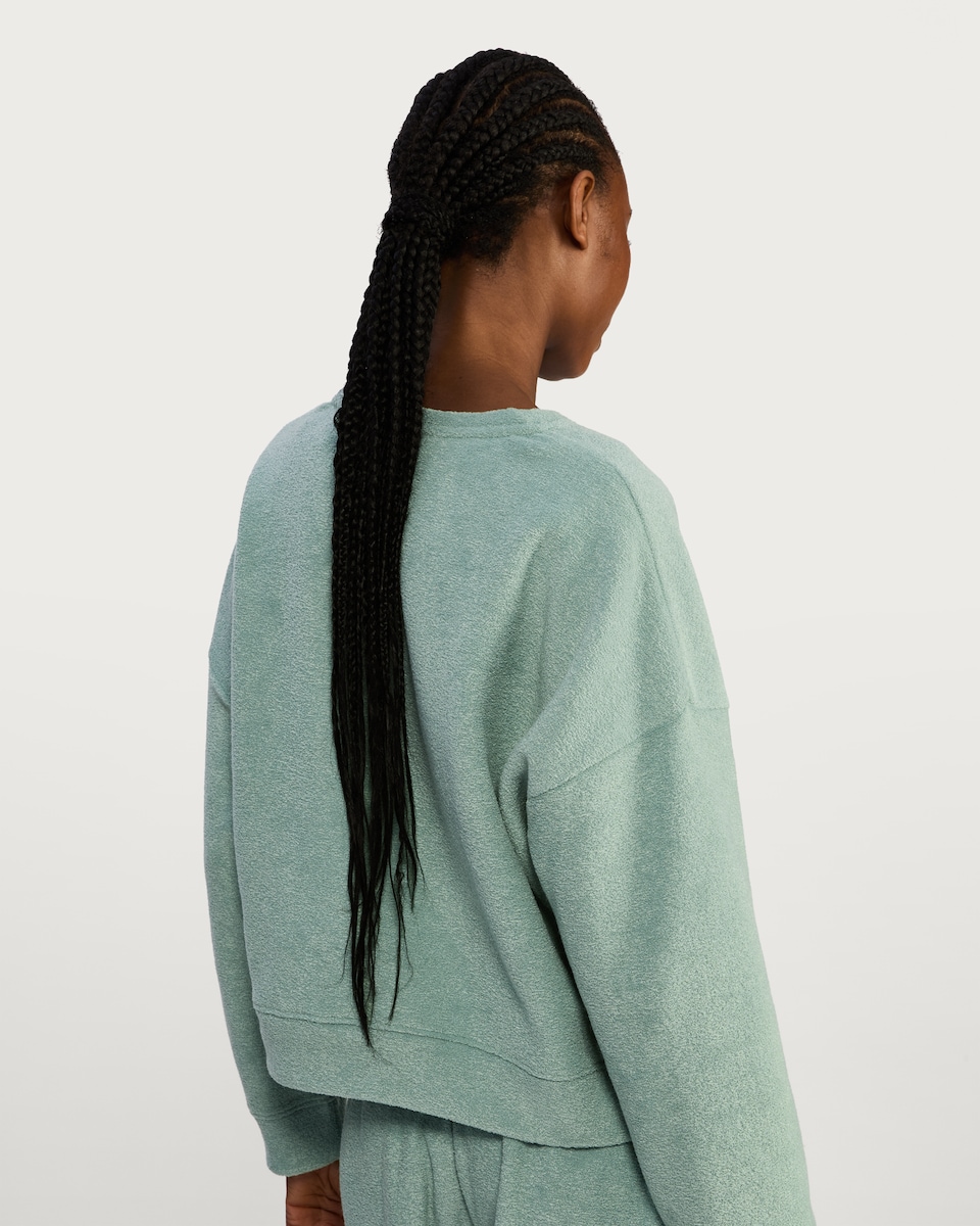 image 1 of F&F Towelling Textured Long Sleeved Pyjama Sweatshirt in Green