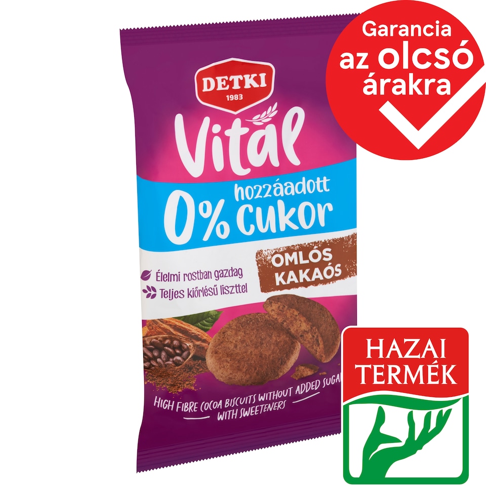 Detki Vital omlós kakaós keksz hozzáadott cukor nélkül, édesítőszerekkel 180 g