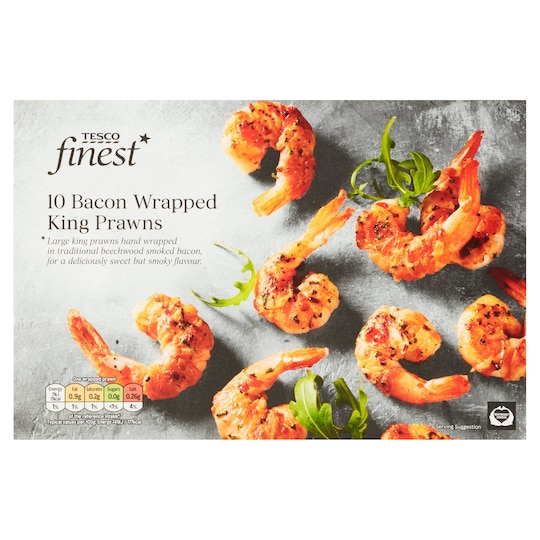 Tesco Finest 10 Bacon Wrapped King Prawns 160G Tesco Groceries