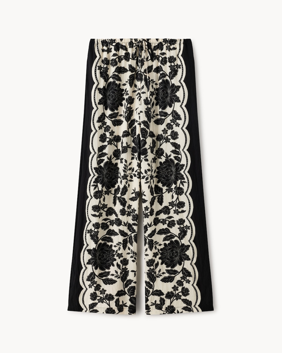 image 1 of F&F Floral Wide Leg Co-ord Trousers in Multi Black