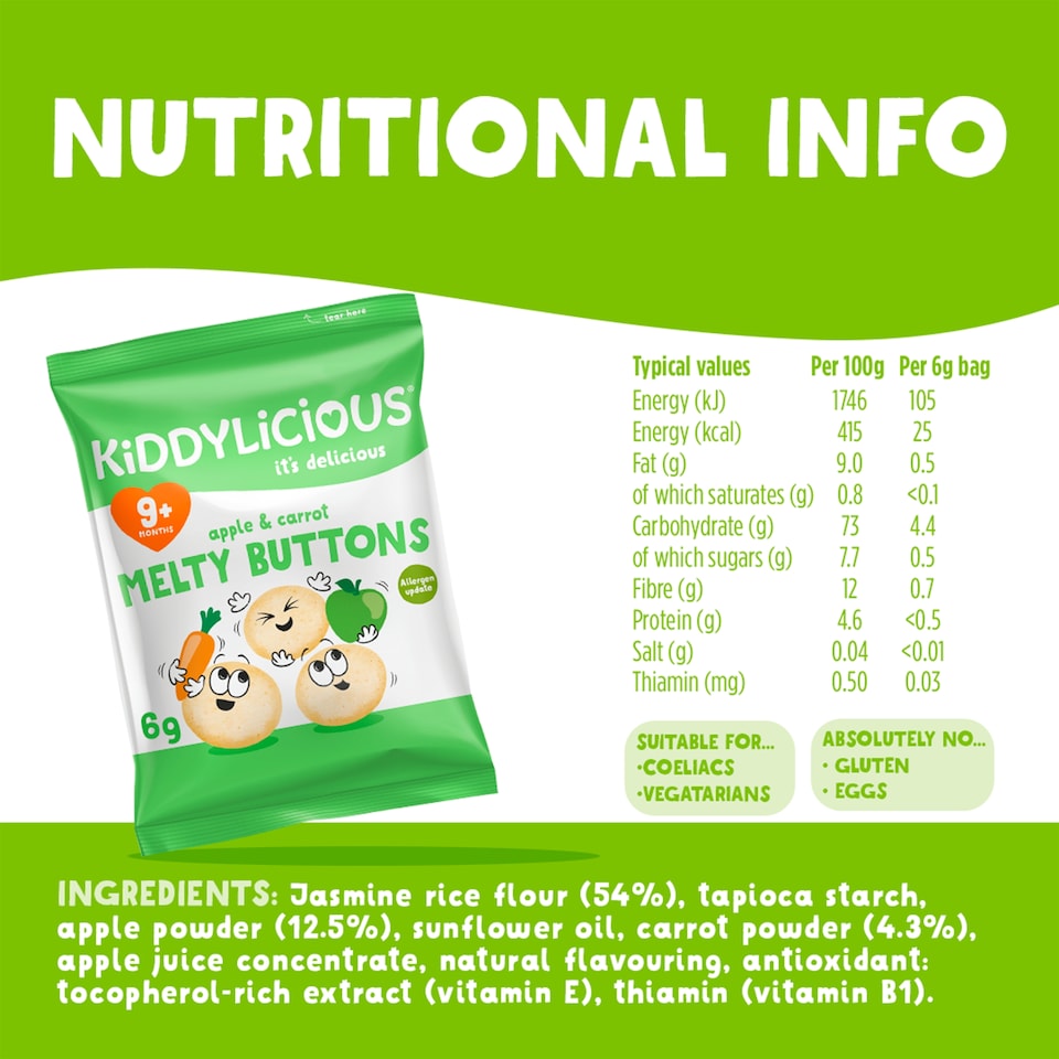 image 1 of Kiddylicious Apple & Carrot Melty Buttons 5x6g