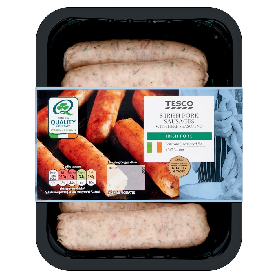 Tesco 8 Irish Pork Sausages with Herb Seasoning 560g