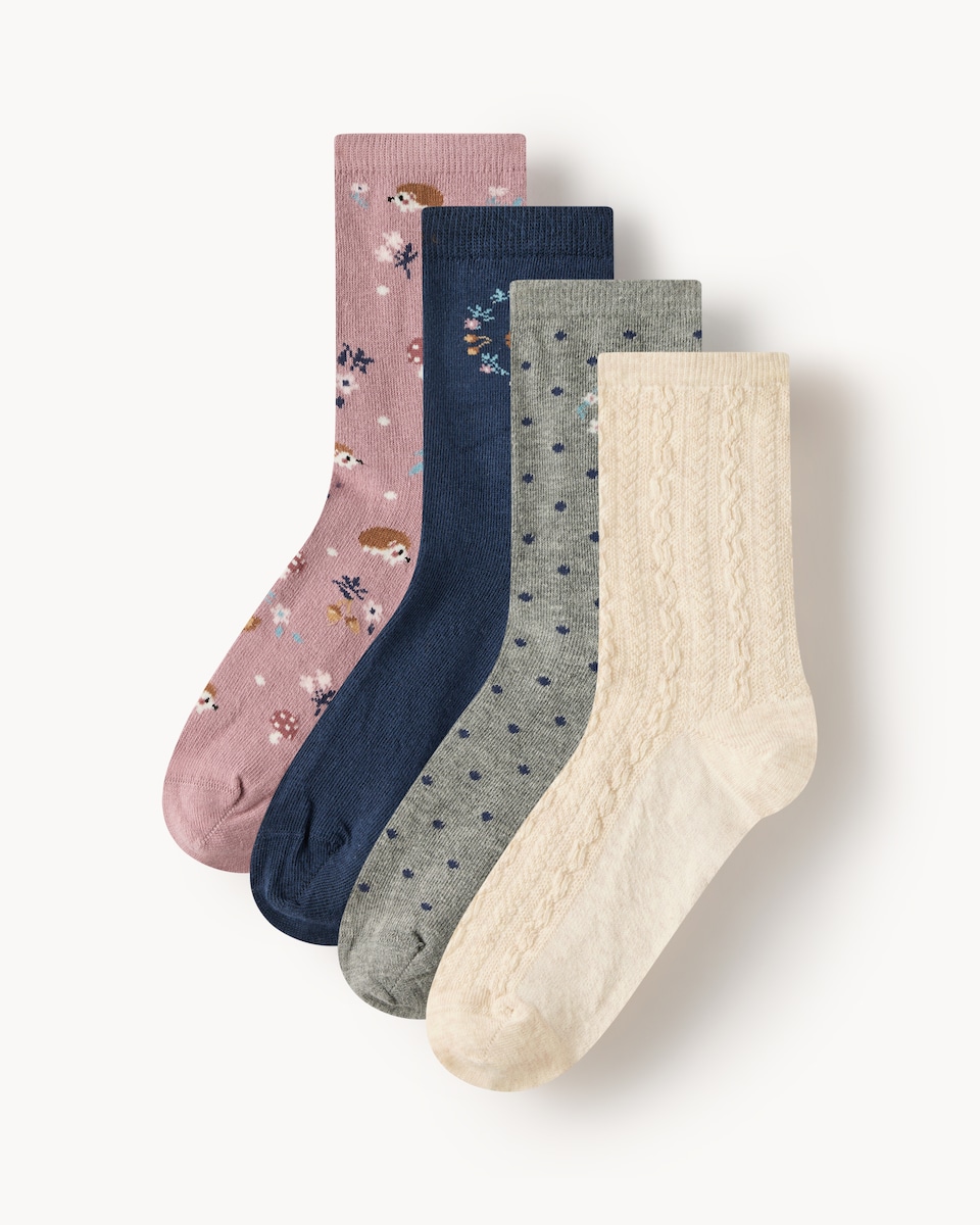 F&F 4-Pack Cotton Woodland Animal Ankle Socks in Blue