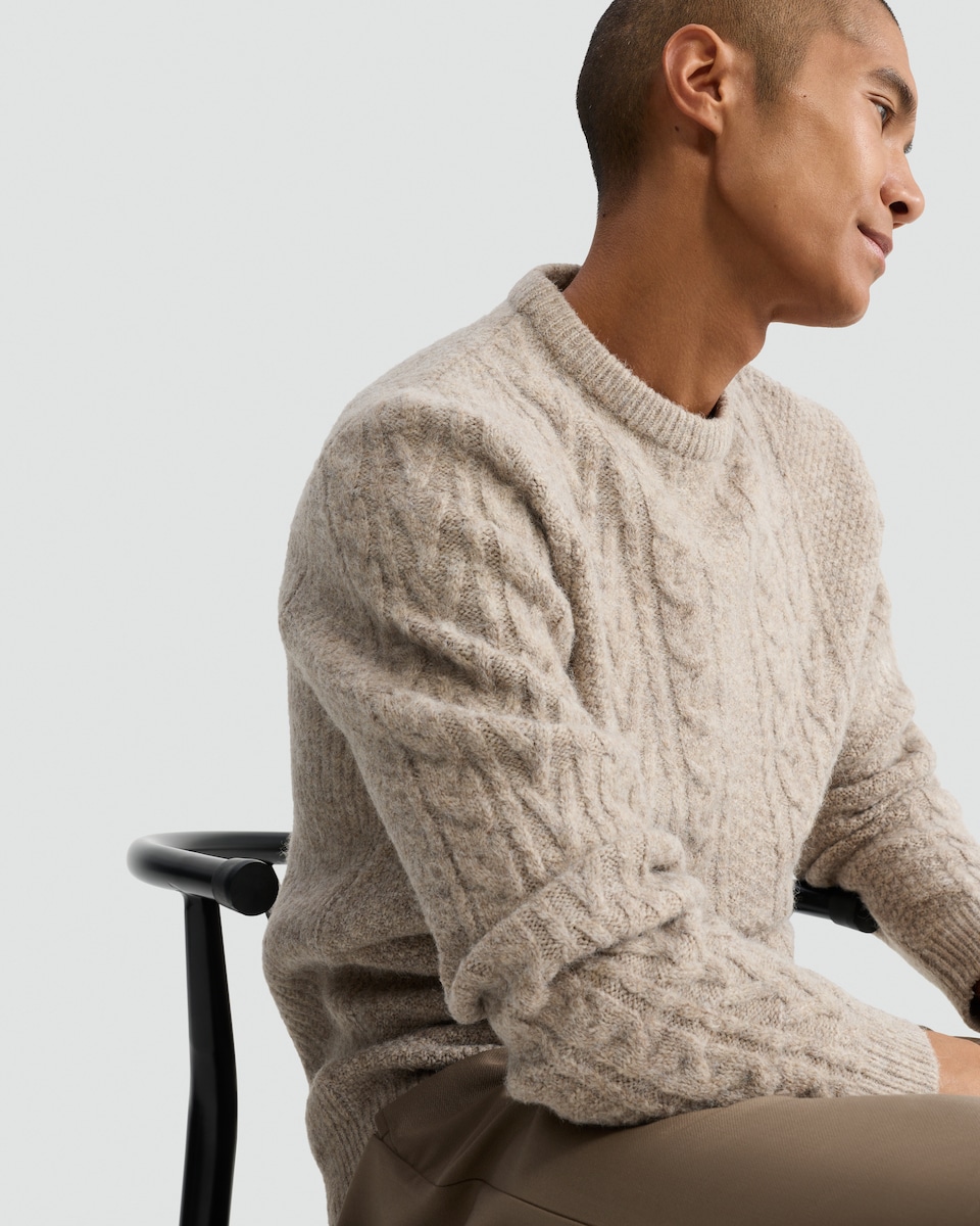 image 1 of F&F Crew Neck Cable Knit Jumper in Neutral