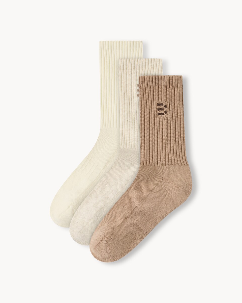 F&F Active 3-Pack Cotton Rich Ribbled Ankle Socks in Neutral