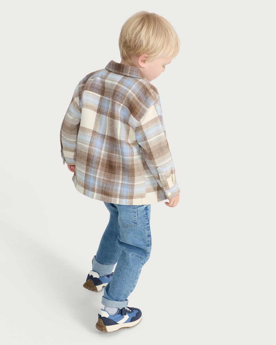 image 1 of F&F Boys Brushed Check Shacket in Blue
