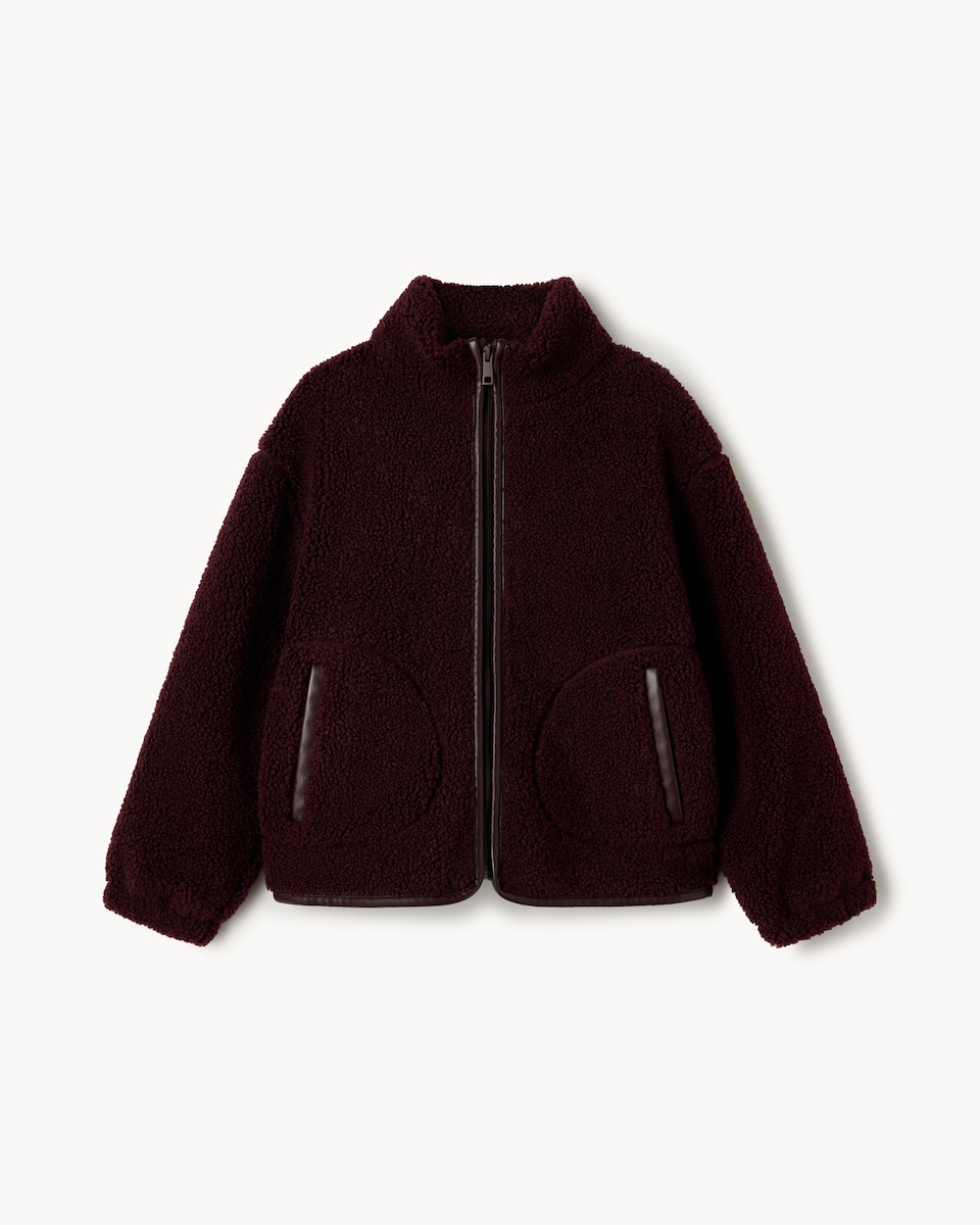 image 1 of F&F Girls Borg Zip Through Fleece in Burgundy
