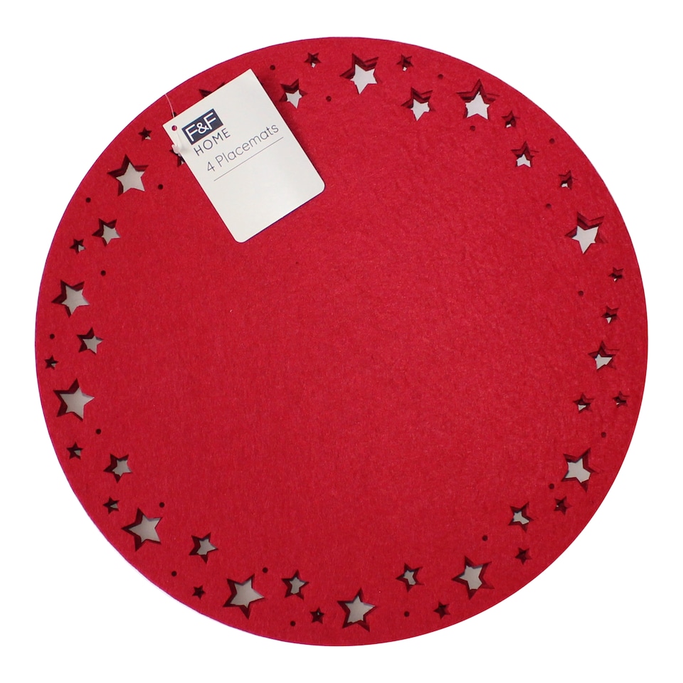 F&F Home Red Felt Christmas Placemat 4 Pack 