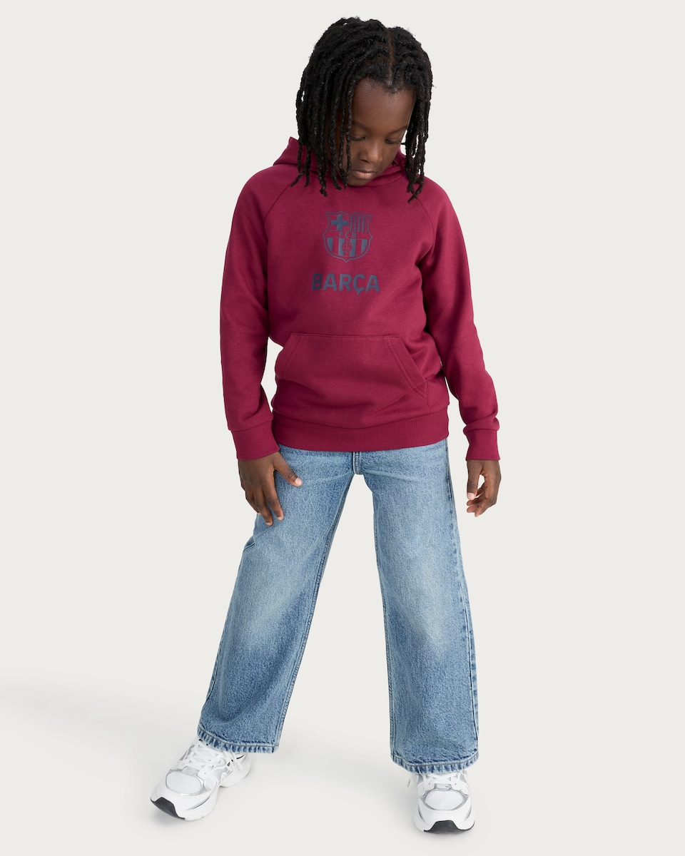 image 1 of FC Barcelona Logo Cotton Rich Hoodie in Burgundy