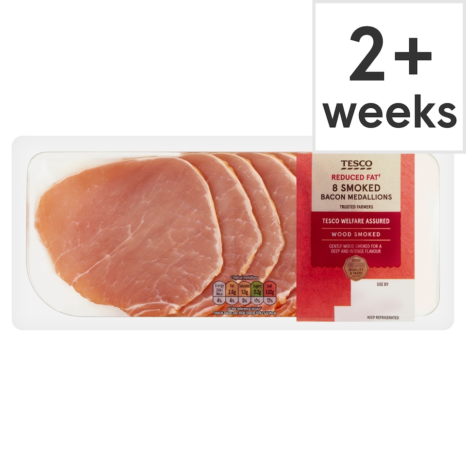 Tesco Reduced Fat & Salt Bacon Medallions - Smoked 8 Pack 240g