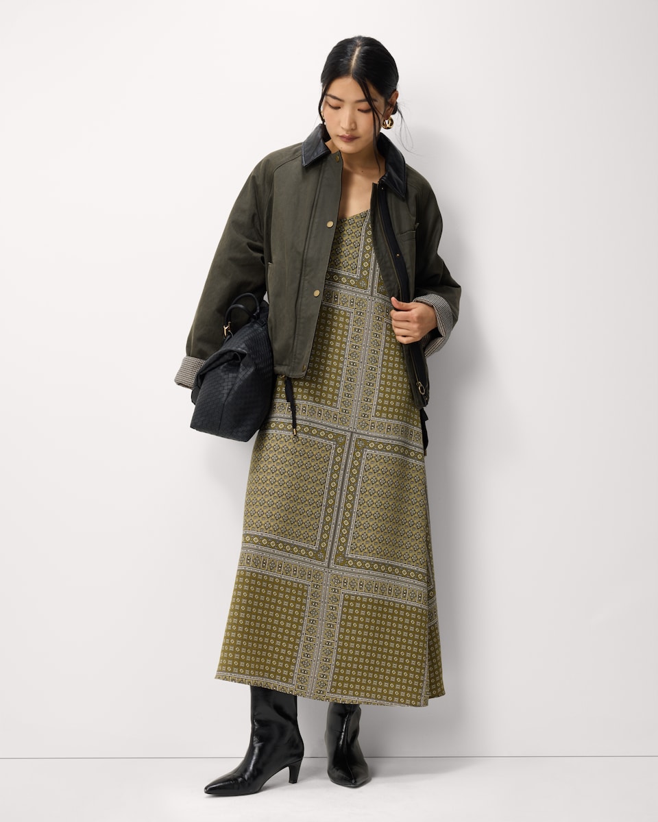 image 1 of F&F Scarf Print Midi Dress in Multi Green