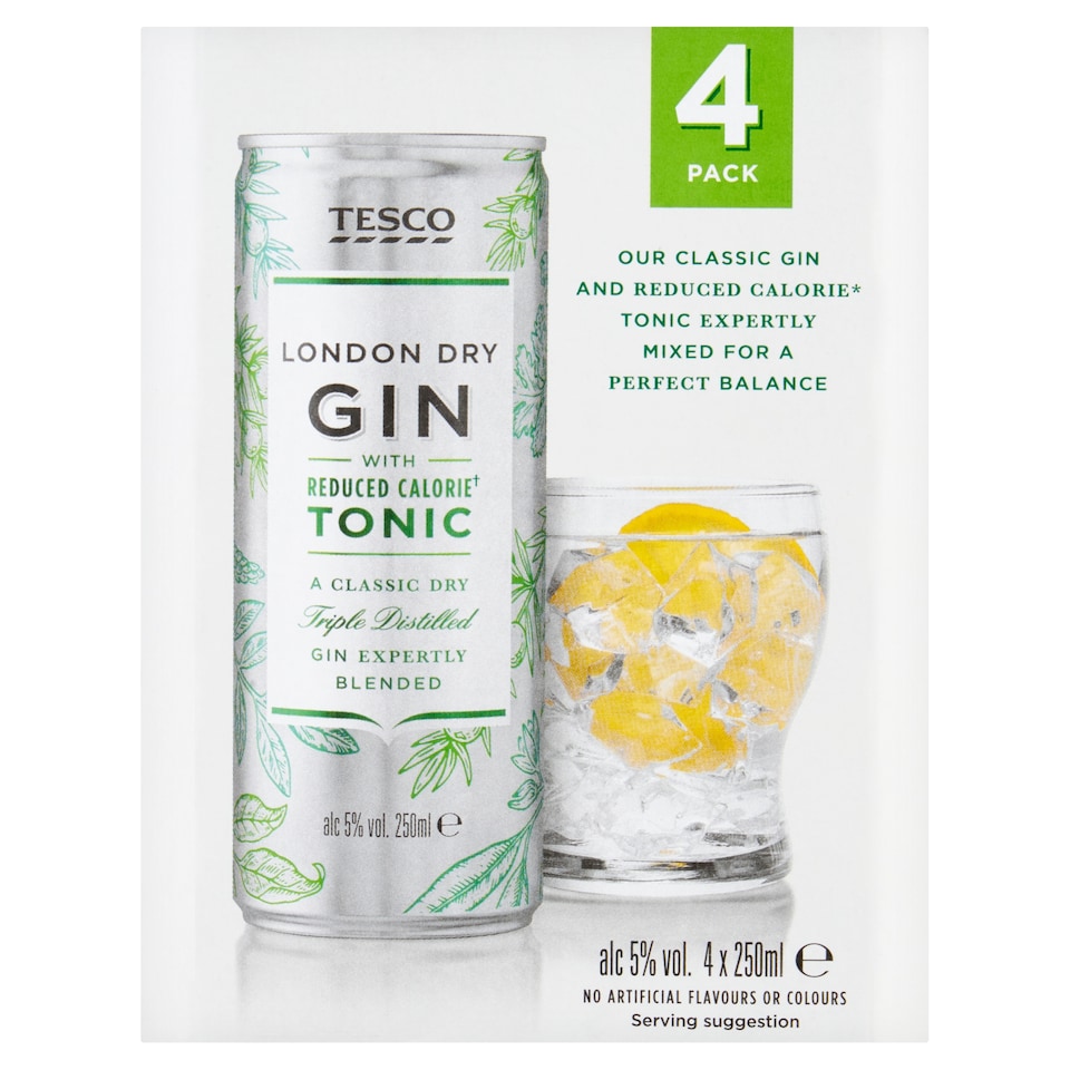 Tesco Dry Gin & Low Calorie Tonic 4X250ml