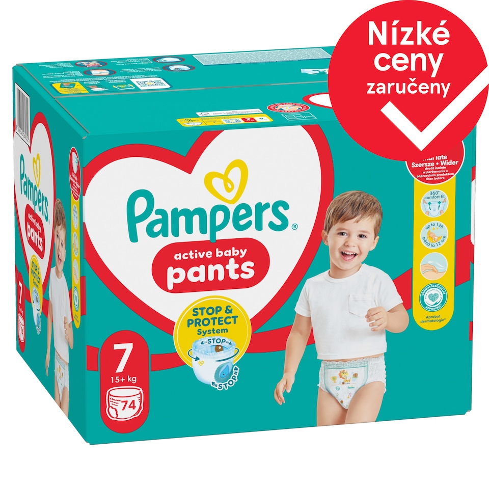 Obrázek 1 pro produkt Plenkové Kalhotky Pampers Active Baby Pants, Velikost 7, 74 Plenky, 15kg+