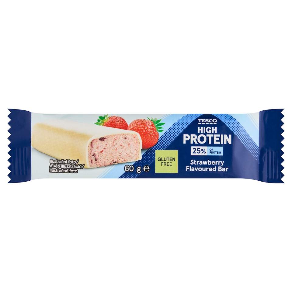 Tesco Proteinová tyčinka s jahodovou příchutí máčená v bílé polevě 60g