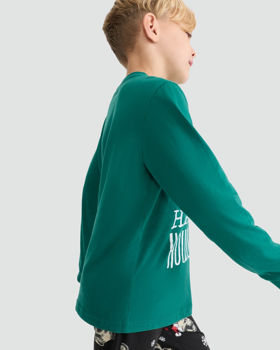 image 1 of F&F Boys Pure Cotton Happy Howlidays Top and Cuffed Joggers Pyjamas in Navy Multi