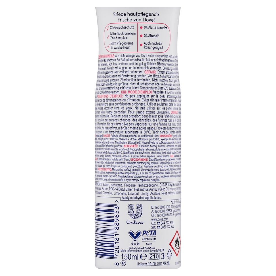 obrázok 1 z Dove 0% Fresh Rose dezodorant sprej 150 ml
