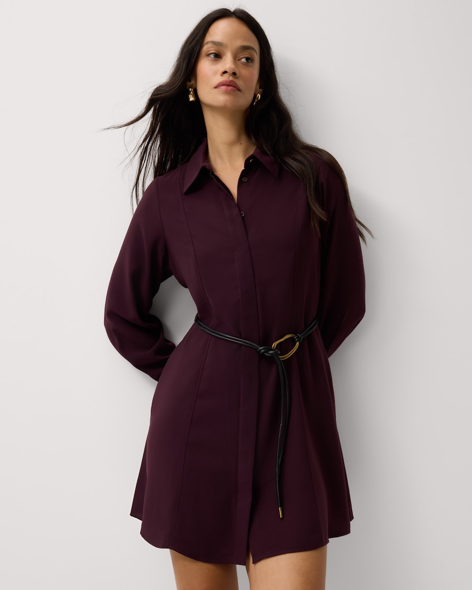 image 1 of F&F Belted Shirt Midi Dress in Burgundy