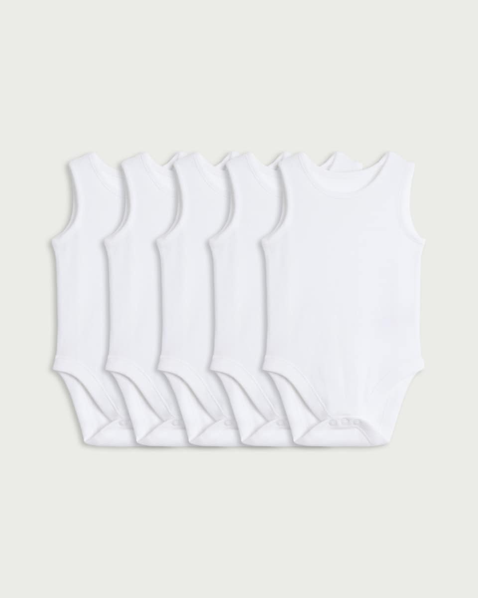 image 1 of F&F Baby 5-Pack Pure Cotton Sleeveless Bodysuits in White
