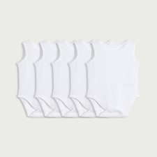 F&F Baby 5-Pack Pure Cotton Sleeveless Bodysuits in White