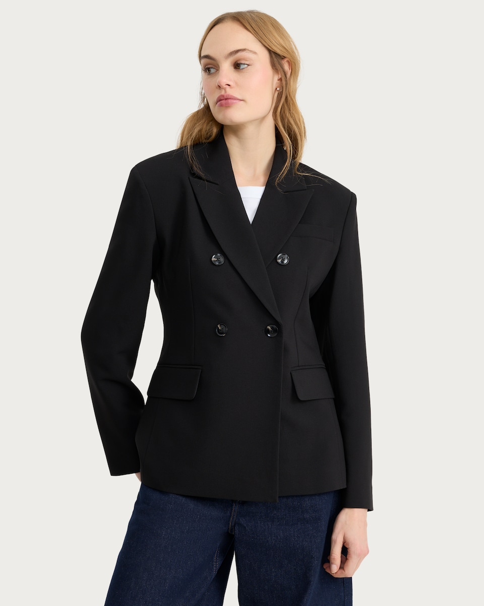 image 1 of F&F Double Breasted Fitted Blazer in Black