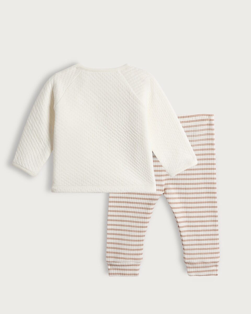 image 1 of F&F Baby 2-Piece Cotton Rich Bear Face Jumper and Leggings Set in White