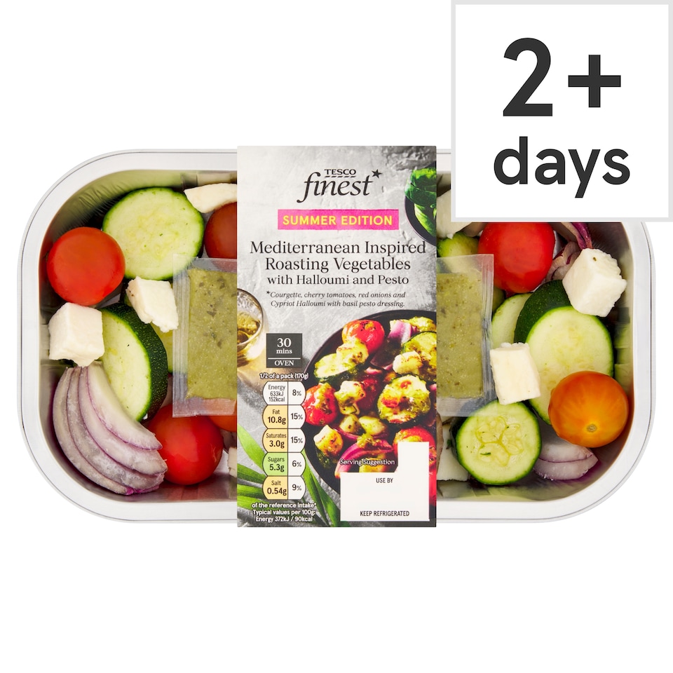 Tesco Finest Mediterranean Inspired Roasting Vegetables With Halloumi And Pesto